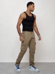 Джинсы карго мужские с накладными карманами бежевого цвета 2404B