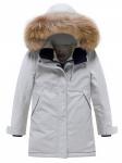 Парка зимняя подростковая для девочки с капюшоном и мехом серого цвета 9532Sr