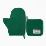 Набор кухонный «Этель» New year collection цвет зелёный, варежка 18?29 см, прихватка 19?19 см,100% хлопок