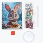 Алмазная мозаика на новый год с частичным заполнением для детей на блокноте «Зайка», 11?15 см, 48 листов, набор для творчества