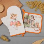 Набор кухонный «Этель. Кролики»: варежка-прихватка 20?28 см, прихватка 19?19 см,100% хлопок