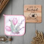 Набор кухонный «Тюльпаны»: прихватка 19?19 см, подставка под горячее