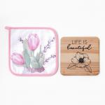 Набор кухонный «Тюльпаны»: прихватка 19?19 см, подставка под горячее