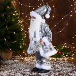 Дед Мороз под ёлку «Зимнее волшебство. Новогодняя игрушка в костюме с пайетками и с подарками», 43 см, серебристый