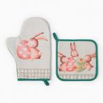 Набор кухонный «Этель. Пасхальный кролик»: варежка-прихватка 20?28 см, прихватка 19?19 см,100% хлопок