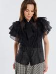 Блузка из органзы с рюшами и бантом OD-929-3 черный