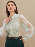 Блузка из органзы со сборкой OD-928-3 серо-зеленый