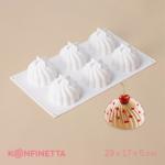 Форма для муссовых десертов и выпечки KONFINETTA «Взбитые сливки», 29?17?5 см, 6 ячеек (d=6.5 см), силикон, белая