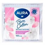 AURA 100шт Ватные палочки п/э пакет *120