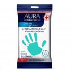 AURA Antibacterial 15шт Влажные салфетки антибактериальные Derma Protect АЛОЭ pocket-pack КК/24