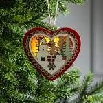Ёлочная игрушка «Красное сердце со снеговиком», 11.5?10.5?1.5 см, от батареек, свечение тёплое белое