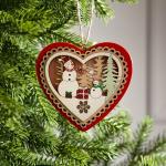 Ёлочная игрушка «Красное сердце со снеговиком», 11.5?10.5?1.5 см, от батареек, свечение тёплое белое