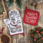 Набор новогодний новогодний кухонный Happy new year: варежка-прихватка 20?28 см, прихватка 17?17 см