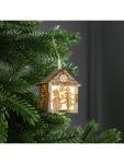 Ёлочная игрушка «Домик со снеговиком», 8?6.5?6 см, от батареек, свечение тёплое белое
