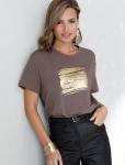 Нарядная футболка с принтом фольгой из премиального хлопка с эластаном