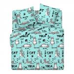 КПБ 'Традиция' 2,0 спальный с европростыней, поплин, 100% хлопок, пл. 118 гр./кв.м., 'Йога кошки основа' Пододеяльник 177*217, простыня 217*240, наволочка 70*70 (2 шт.)