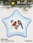 Блюдо новогоднее сервировочное Доляна «Снегири на ветке», d=19 см, стекло, голубое
