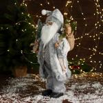 Дед Мороз под ёлку «Зимнее волшебство. Новогодняя игрушка в клетчатом жилете, с ёлкой», 45 см, серый