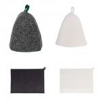 Набор банный ЭКОНОМ 2 предмета без вышивки (коврик, шапка) в пакете, войлок белый/серый