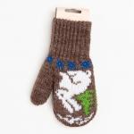 Варежки двойные детские, тёмно-коричневые, размер 14 (6-9 лет)