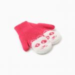 Варежки двойные детские «Мишка», малиновые, размер 16