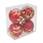 СНОУ БУМ Набор шаров 8 см, 4 шт, красный, пластик, глиттер, 26-116
