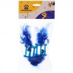 Игрушка для кошек с бубенчиком в наборе 2шт "ИГРУЛИК", с перышками, цвет синий, 4см