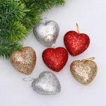 *Набор украшений PRIME "Искрометное сердце" 5,5 см (набор 6 шт), Красный,золото, серебро