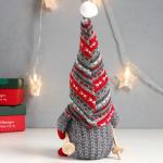 Кукла интерьерная текстильная «Дед Мороз с лыжными палками, серый колпак с узорами», 27?12?8 см