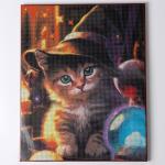 Алмазная вышивка полное заполнение «Котенок в шляпе», на раме, 40?50 см