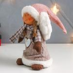 Интерьерная кукла текстильная «Ангелочек Марфуша в бежевом вязаном платье с сердечком», 35?15?11 см
