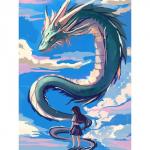 Алмазная вышивка с частичным заполнением на холсте «Девочка и дракон», 30?40 см