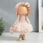 Интерьерная кукла текстильная «Малышка в чепчике и платье в горох, с корзиной цветов», 36?14?16 см