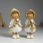 Фигурка полистоун «Малышка в белой шубке с золотым мехом», 7?5.5?16 см, МИКС