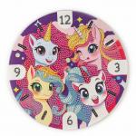 Алмазная мозаика для детей с частичным заполнением на часах «Единорожки», 20?20 см