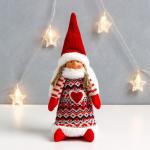 Интерьерная кукла текстильная «Ангелочек Марфуша в красном платье с узорами и сердечком», 33?13?10 см