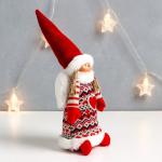Интерьерная кукла текстильная «Ангелочек Марфуша в красном платье с узорами и сердечком», 33?13?10 см