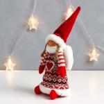 Интерьерная кукла текстильная «Ангелочек Марфуша в красном платье с узорами и сердечком», 33?13?10 см