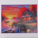 Алмазная вышивка полное заполнение «Дом у озера», на раме, 40?50 см