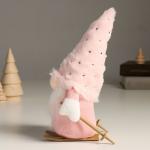 Кукла интерьерная текстильная «Гном в розовом с лыжными палками на лыжах», 24 см