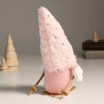 Кукла интерьерная текстильная «Гном в розовом с лыжными палками на лыжах», 24 см