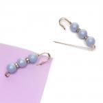 Булавка с 3 бусинами и стразами 5,8 см (2 шт) SF-8108, голубой/золото