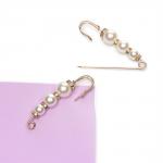 Булавка с 3 бусинами и стразами 7 см (2 шт) SF-1251, белый/золото