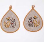 Комплект прихваток с вышивкой "Кошки" лен 100%