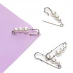 Булавка с 3 бусинами (5 шт) SF-1251, белый/серебро