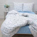 КПБ 'Традиция' 1,5 спальный поплин, 100% хлопок, пл. 110 гр./кв.м., 'Мильфлёр (голубой)' Пододеяльник 146*217, простыня 150*217, наволочка 70*70 (2 шт.)