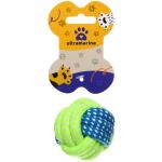 Игрушка - мячик для собак средних и мелких пород КАНАТНЫЙ ИГРУЛИК, желтый/синий, d-6см (лейбл)