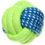 Игрушка - мячик для собак средних и мелких пород КАНАТНЫЙ ИГРУЛИК, желтый/синий, d-6см (лейбл)
