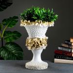 Вазон для цветов «Кубок», 1.8 л, 45?35 см, гипс, белый, золотистый