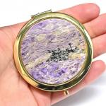 Зеркало с накладкой из чароита золотистое 76*70*12мм